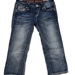 VTG Y2K Rock Revival Blue Jeans WOMEN’S Size 27 Sara Capri (M102)